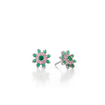 Load image into Gallery viewer, Emerald & Pink Sapphire Sun Earrings