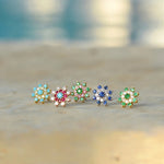 Load image into Gallery viewer, Diamond & Emerald Sun Earrings