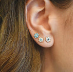 Load image into Gallery viewer, Mini Turquoise & Diamond Daisy Earrings
