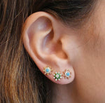 Load image into Gallery viewer, Diamond & Emerald Sun Earrings, Small size