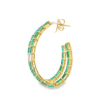 Load image into Gallery viewer, Emerald & Diamond Baguette Hoops