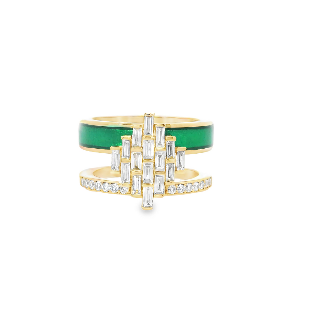 Art-Deco Baguette & Enamel Ring