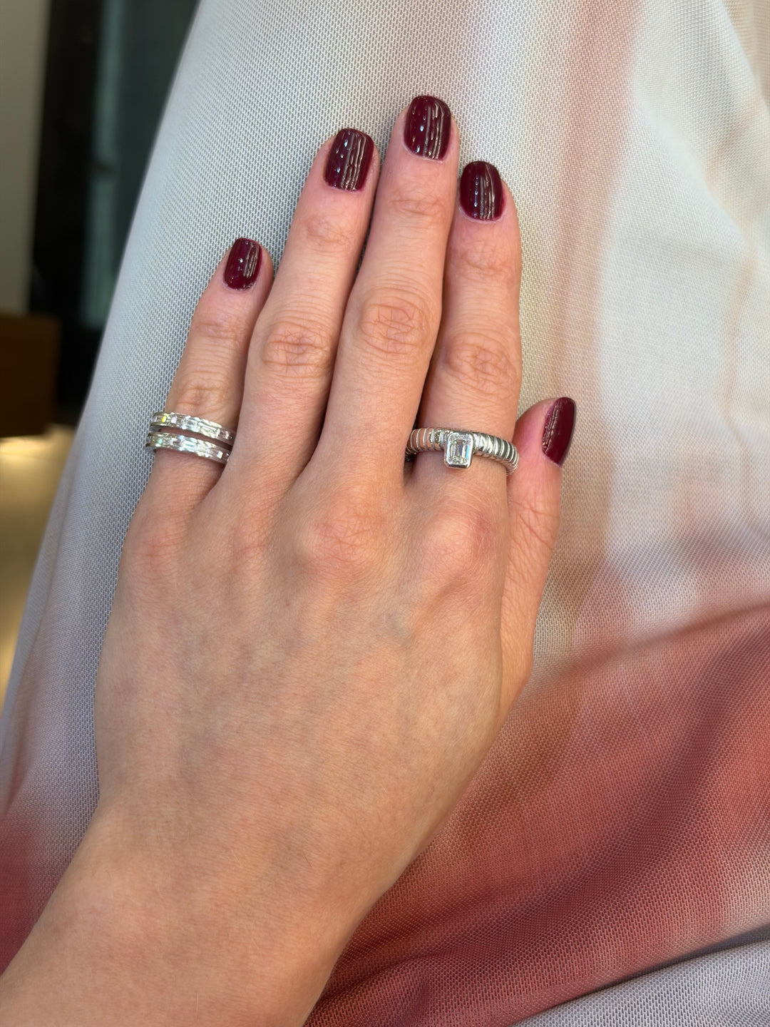 Emerald Cut Ribbed Ring