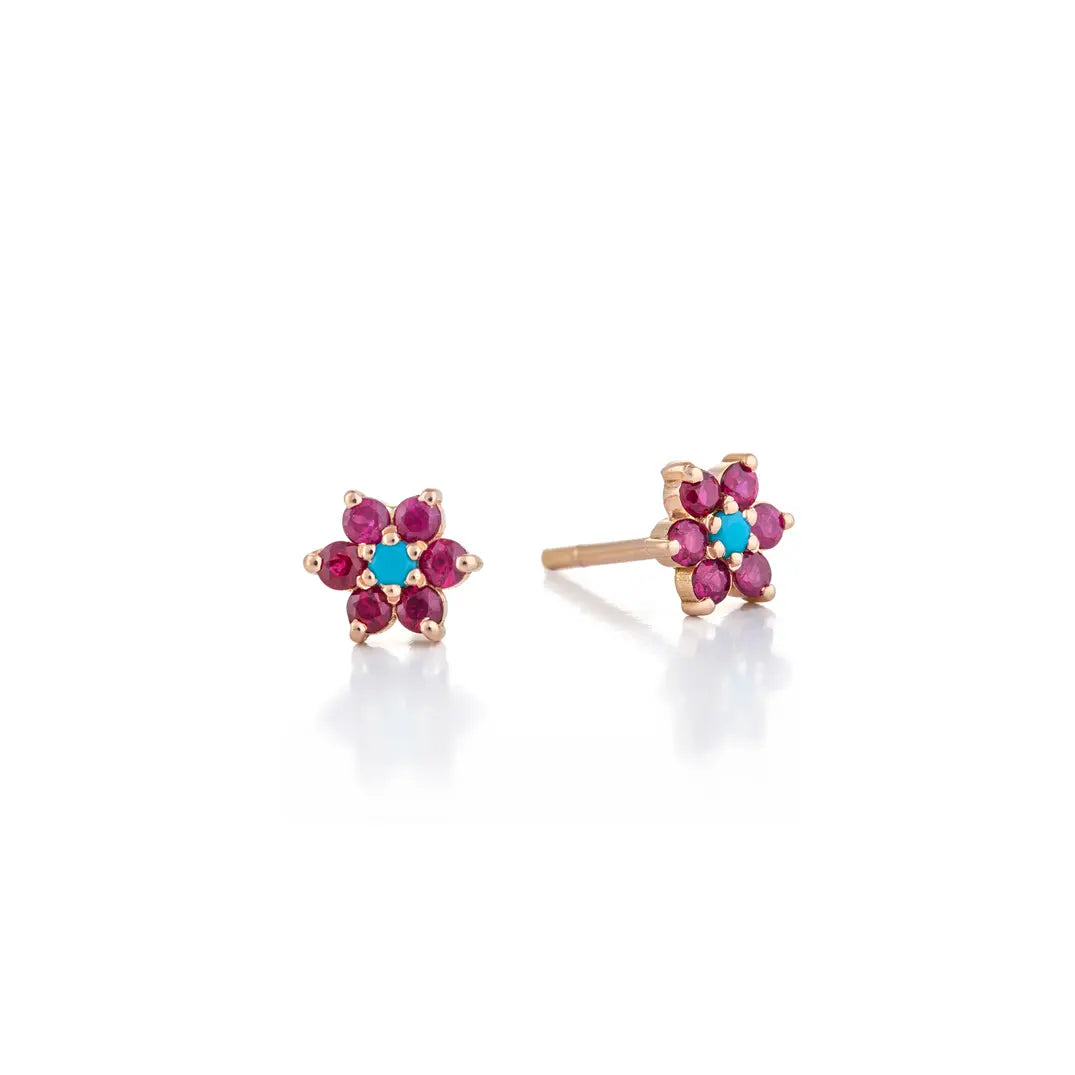 Mini Ruby & Turquoise Daisy Earrings
