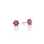 Load image into Gallery viewer, Mini Ruby &amp; Turquoise Daisy Earrings
