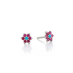 Load image into Gallery viewer, Mini Ruby &amp; Turquoise Daisy Earrings
