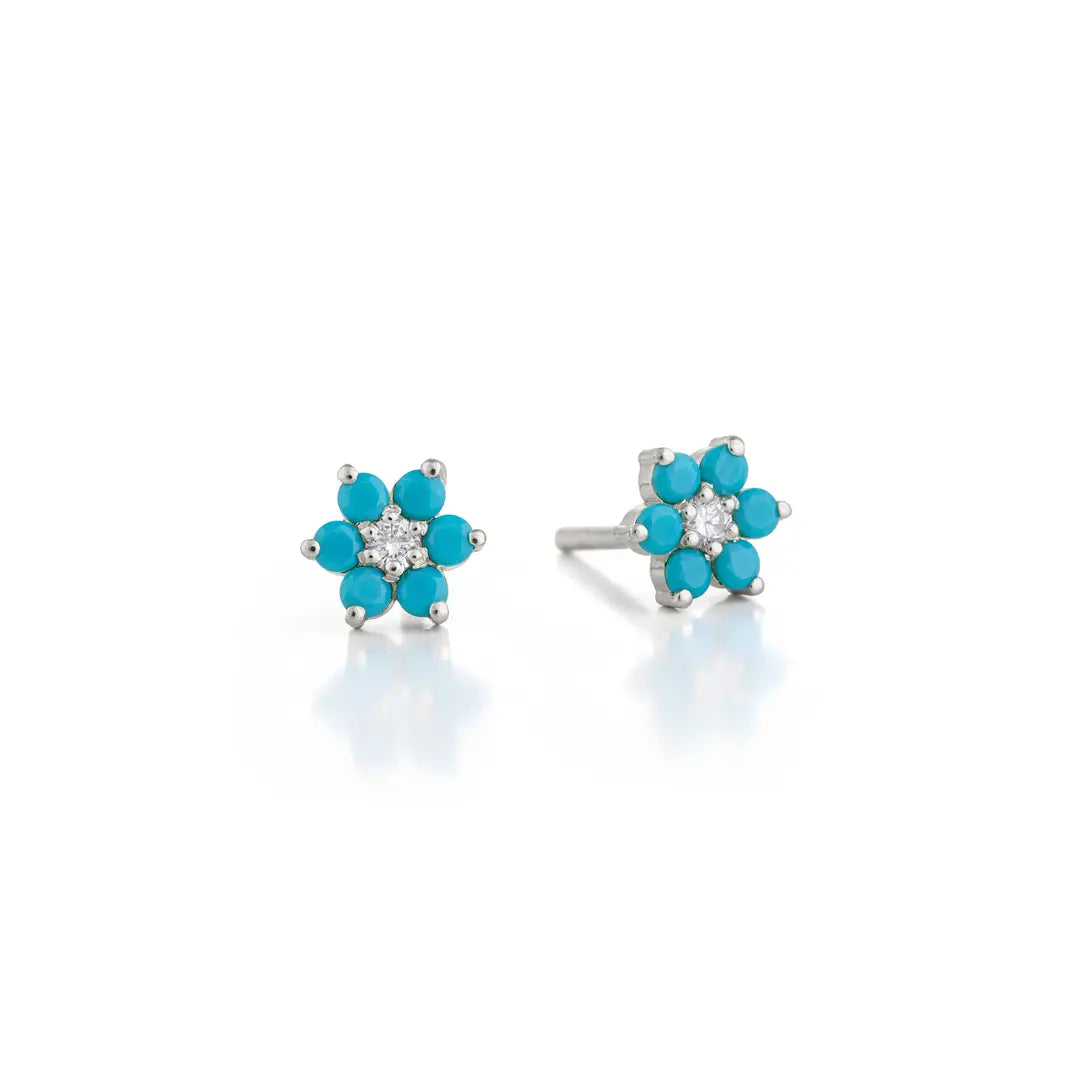 Mini Turquoise & Diamond Daisy Earrings