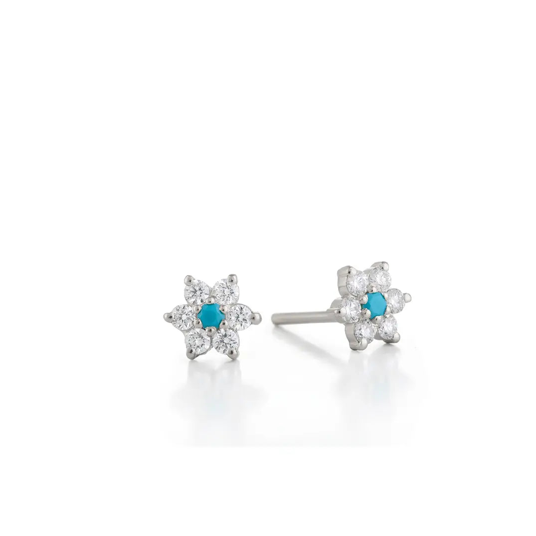 Mini Diamond & Turquoise Daisy Earrings