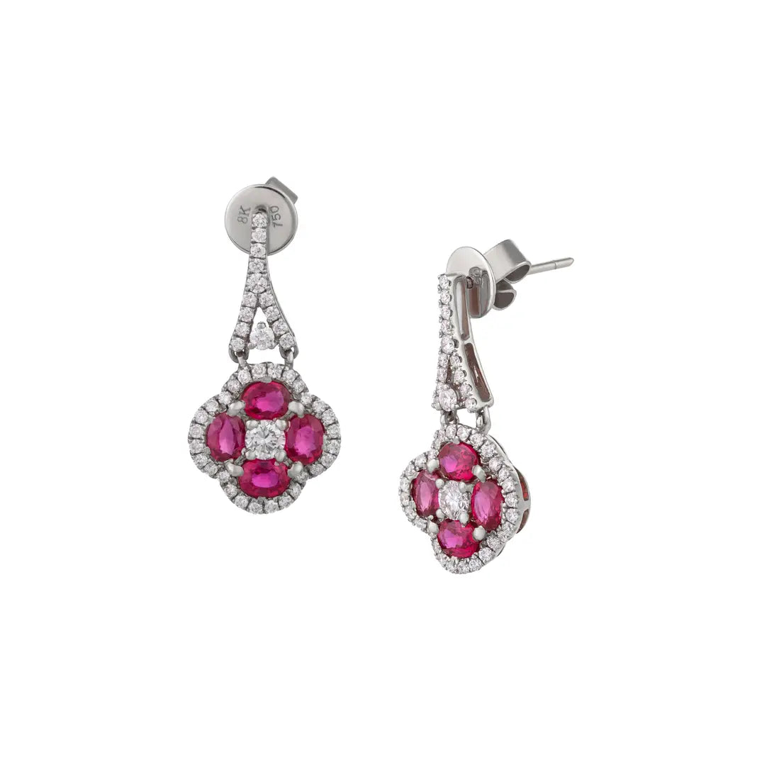 Statemet Ruby & Diamond Daisy Drop Earrings