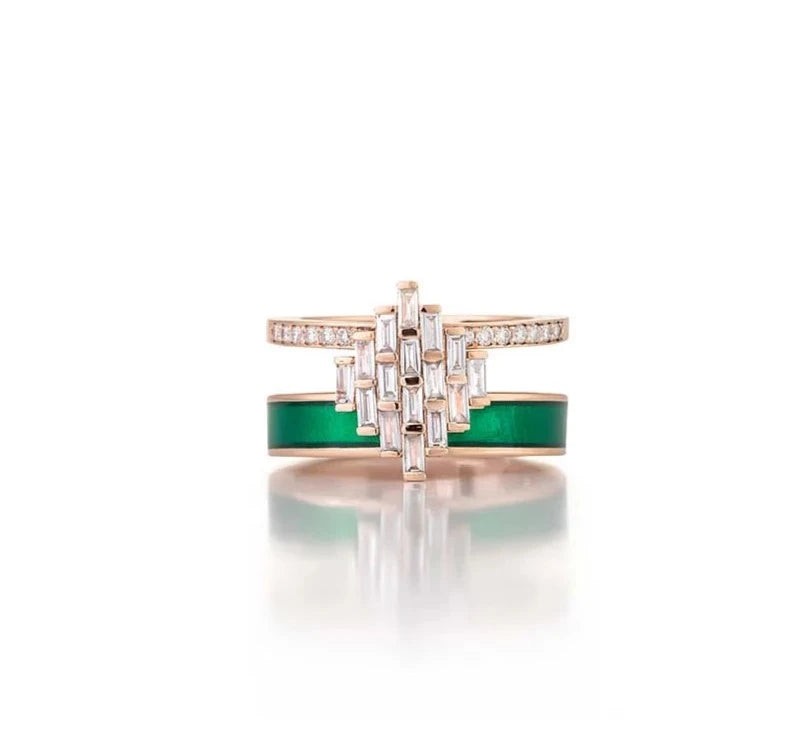 Art-Deco Baguette & Enamel Ring