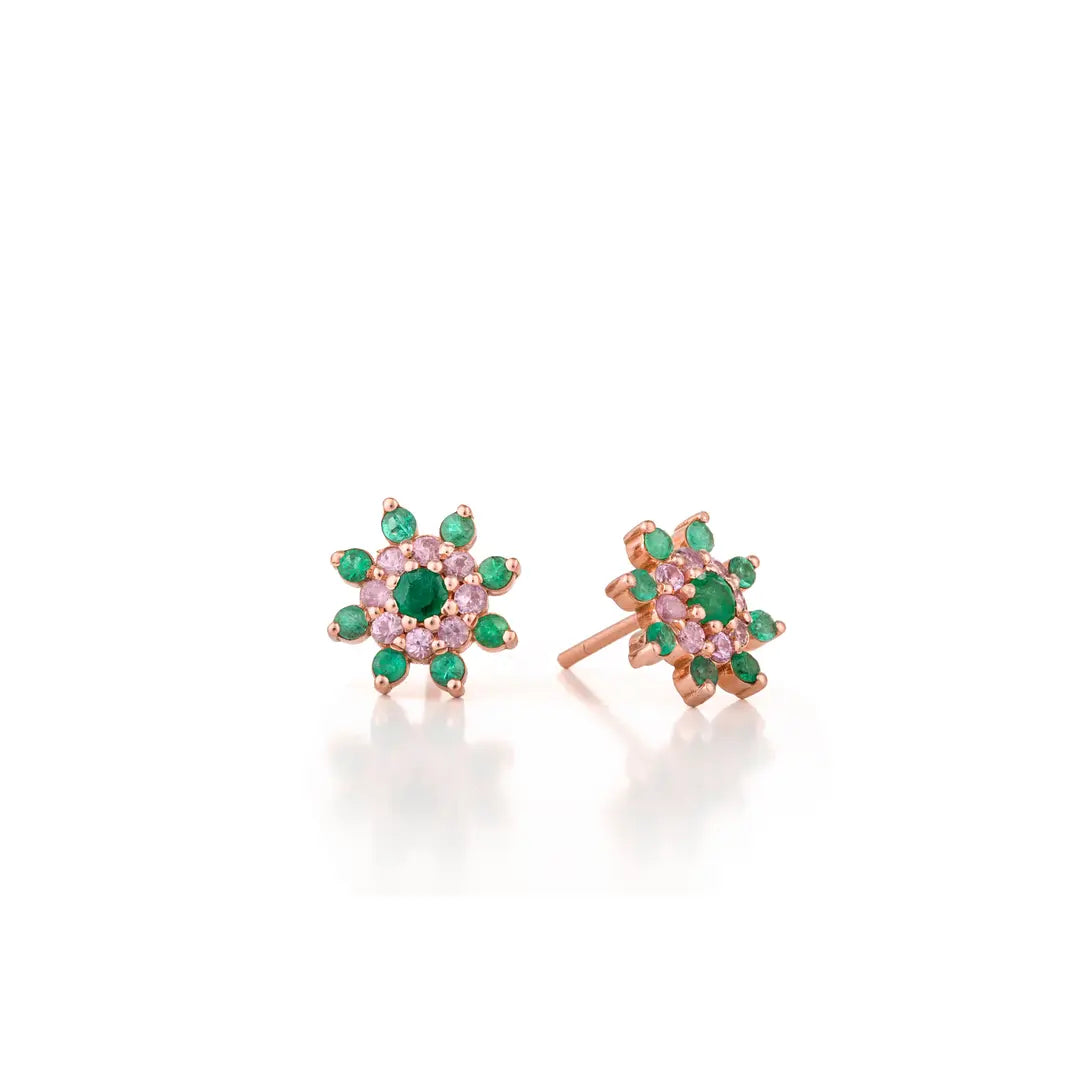 Emerald & Pink Sapphire Sun Earrings