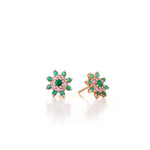 Load image into Gallery viewer, Emerald &amp; Pink Sapphire Sun Earrings
