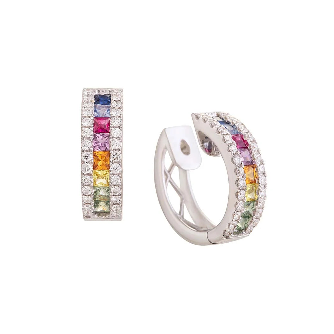 Rainbow Sapphire & Diamond Hoops