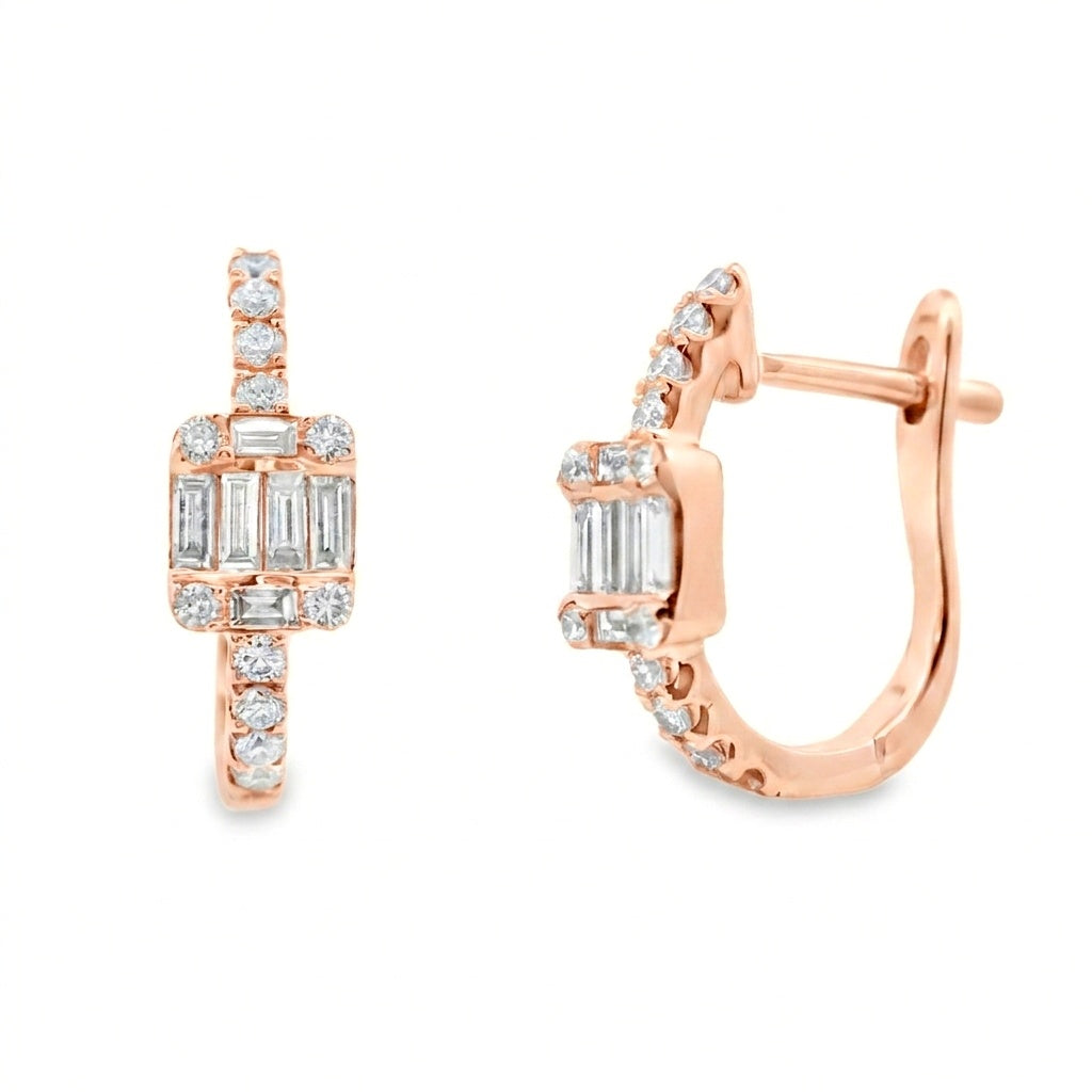 Classic Baguette & Round Diamond Hoops