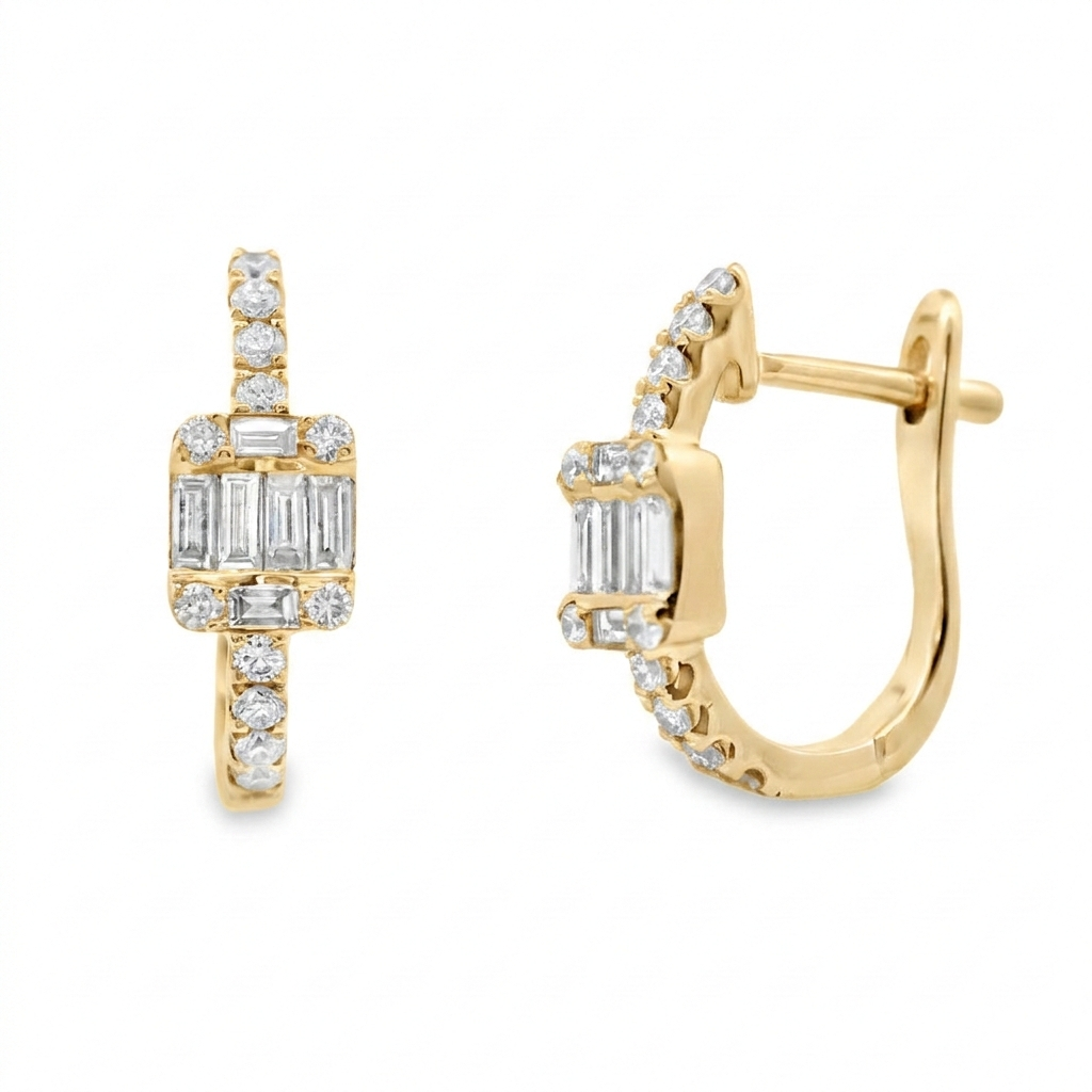 Classic Baguette & Round Diamond Hoops