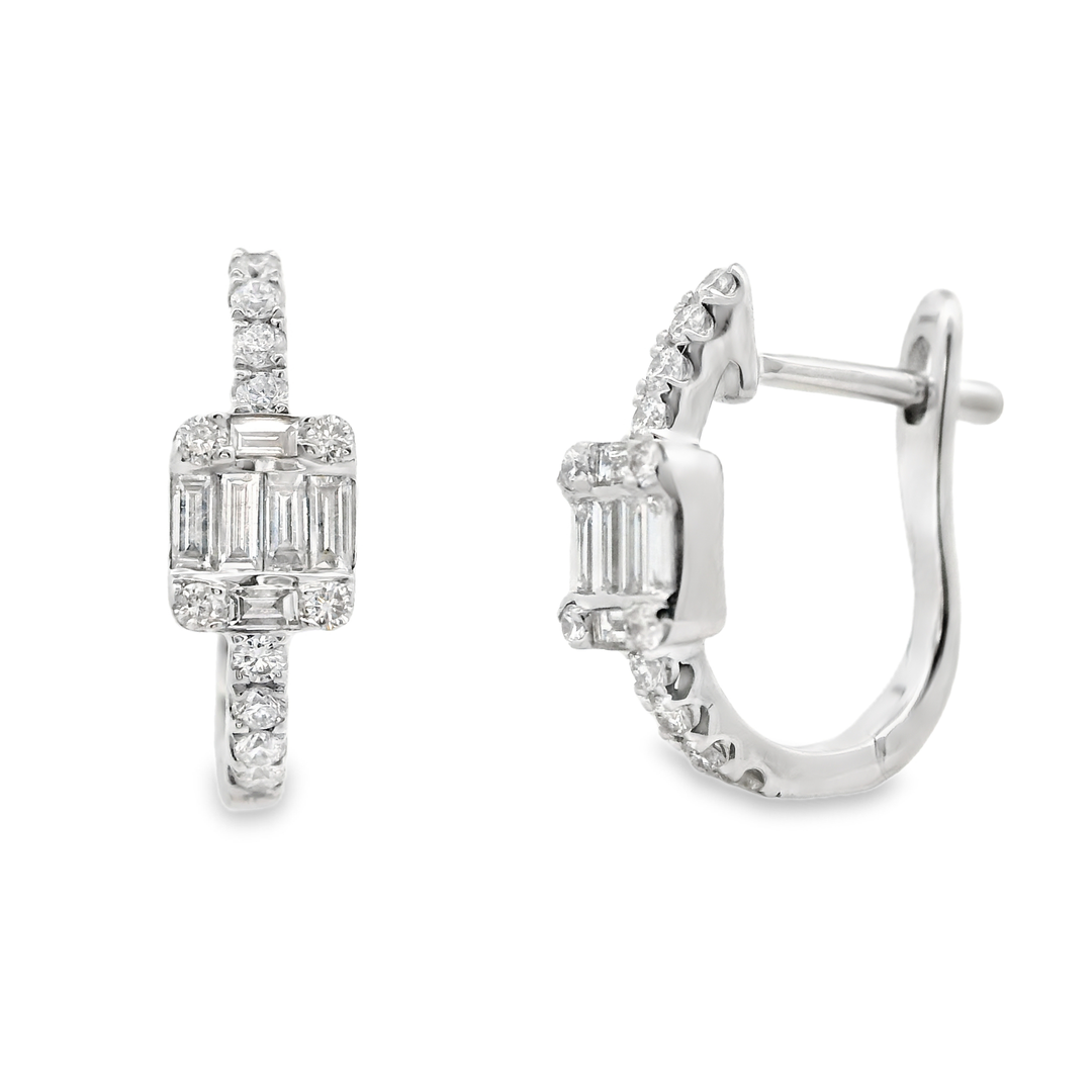 Classic Baguette & Round Diamond Hoops