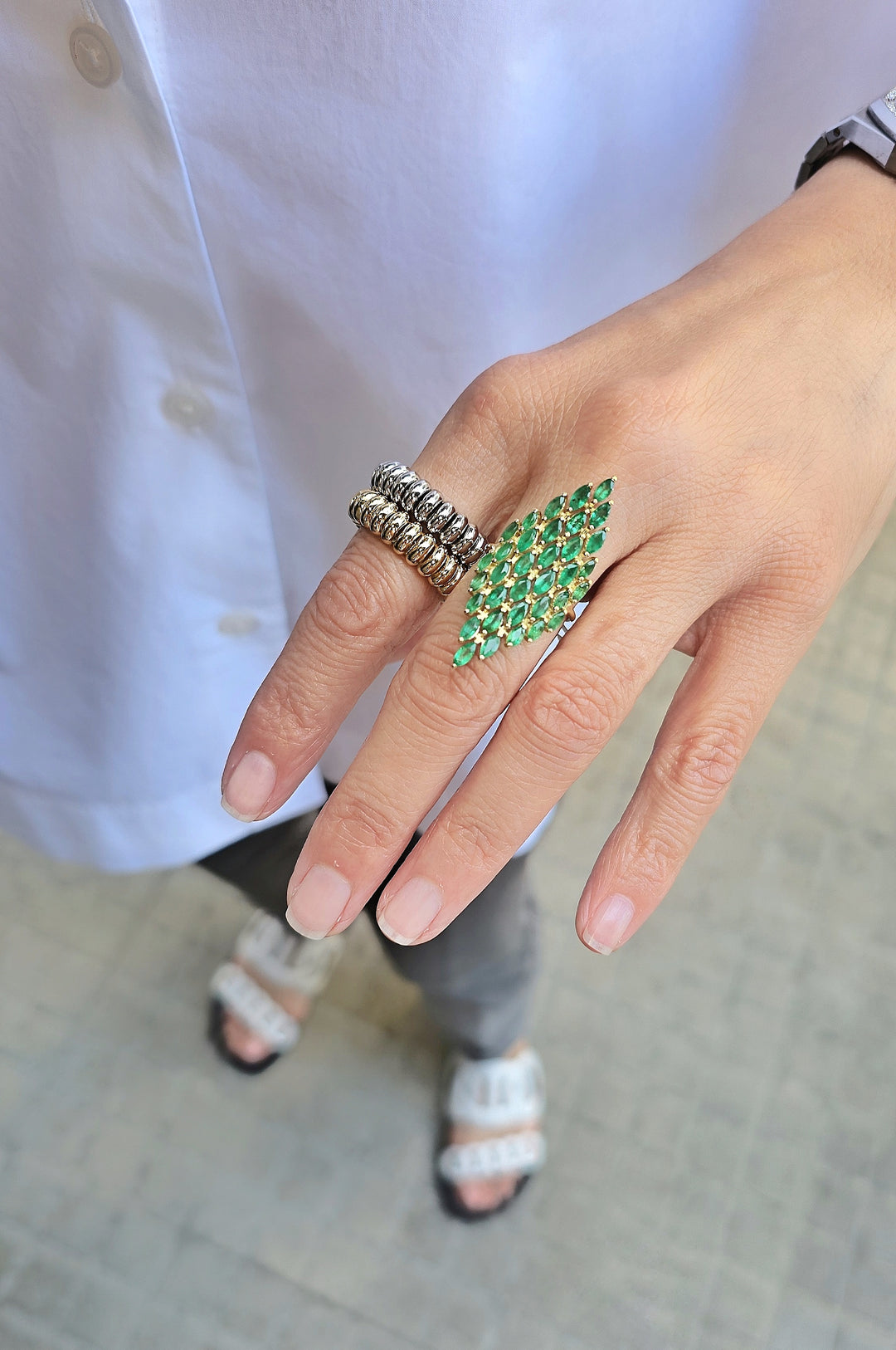 Marquise Emeralds Shield Ring