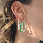 Load image into Gallery viewer, Emerald &amp; Diamond Baguette Hoops
