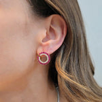 Load image into Gallery viewer, Ruby &amp; Diamonds Halo Hoops
