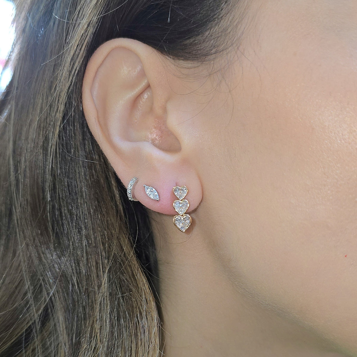 Triple heart illusion diamond earrings