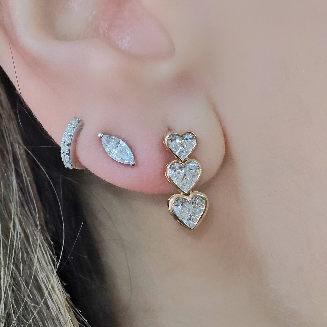 Triple-Heart Illusion Diamond Earrings