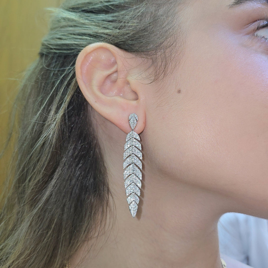 Full-Diamond Feather Stroke Earrings