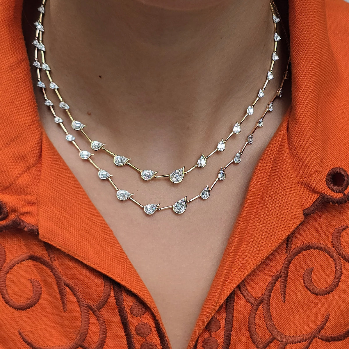 Semi bezel pear illusion necklace
