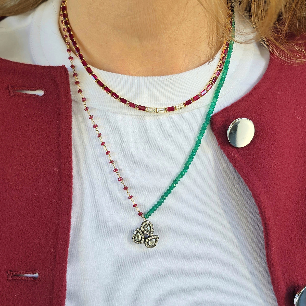 Ruby & diamond collarbone necklace