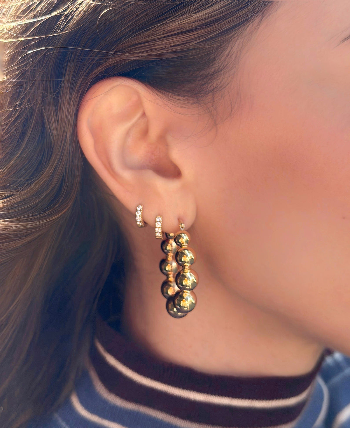 Chunky gold beaded hoops