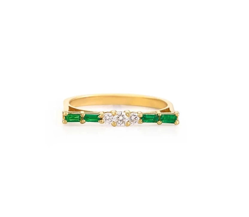 Emerald & Diamond Bridge Ring