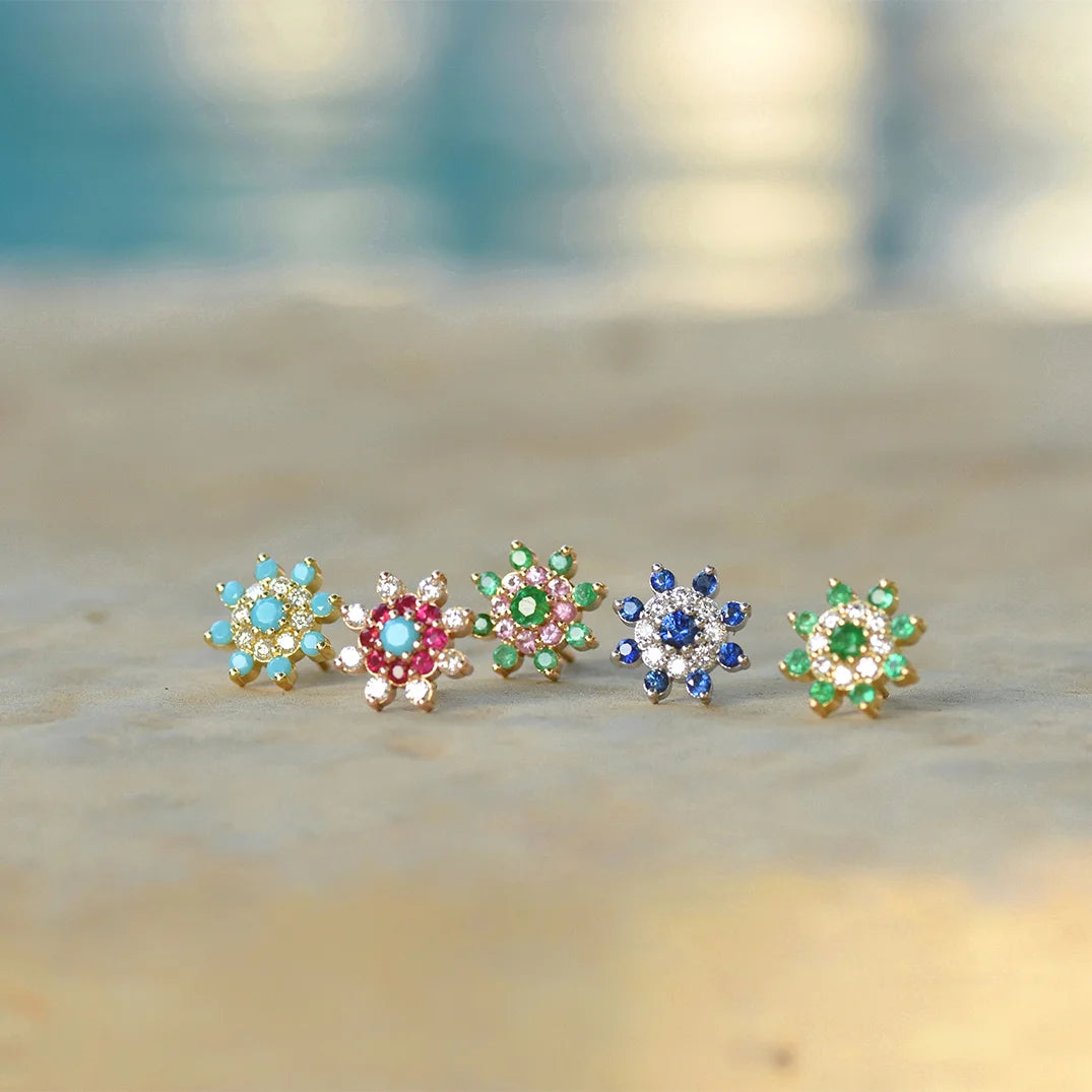 Diamond & Emerald Sun Earrings