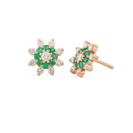 Load image into Gallery viewer, Diamond &amp; Emerald Sun Earrings
