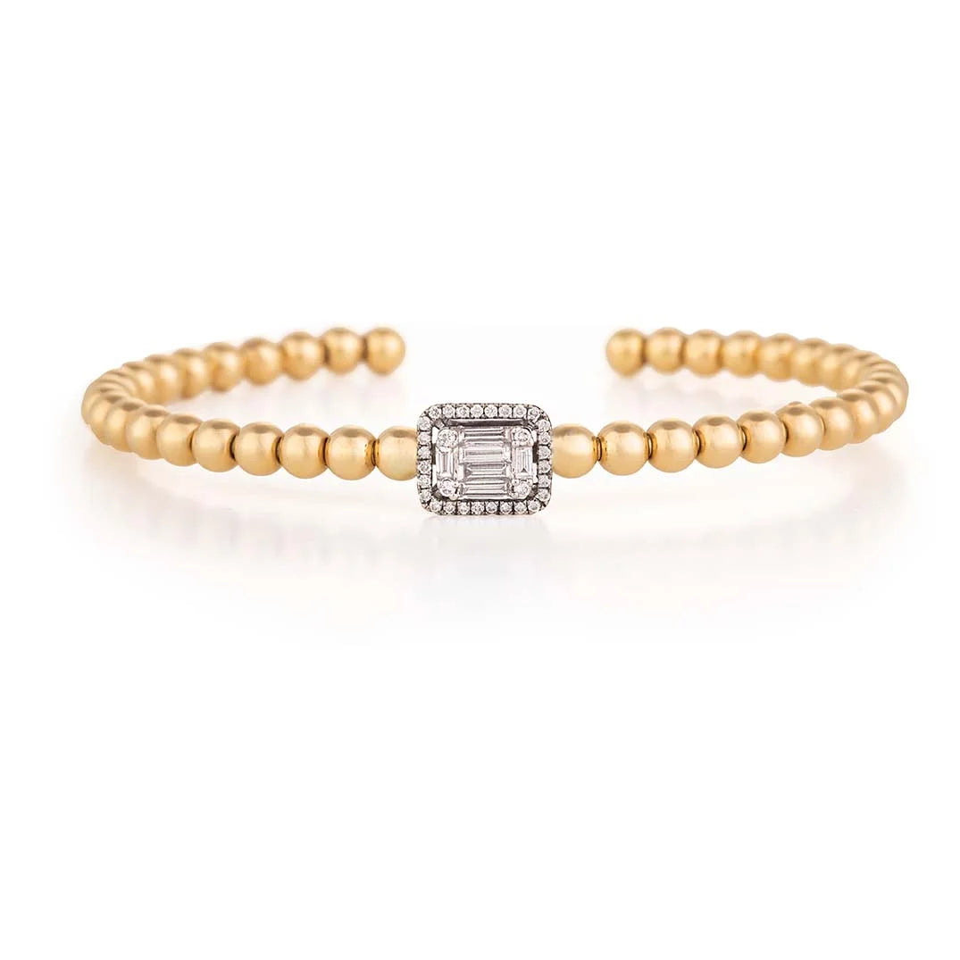Baguette Diamond & Gold Beaded Bangle