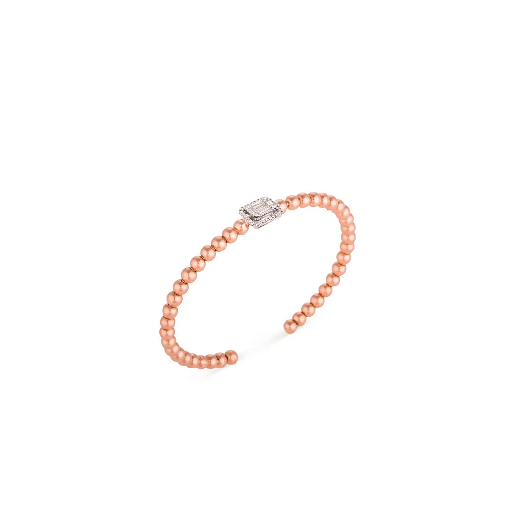 Baguette Diamond & Gold Beaded Bangle