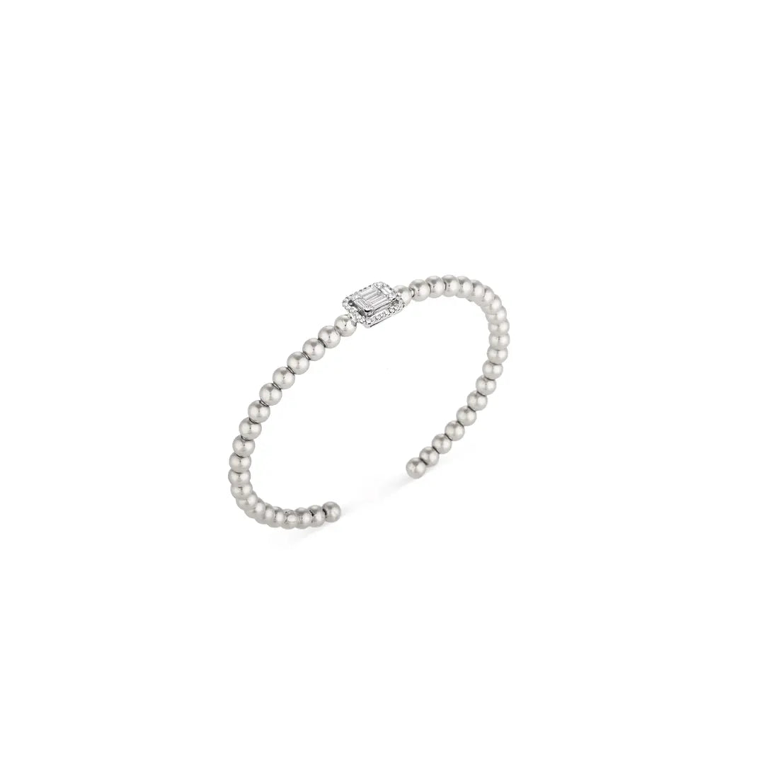 Baguette Diamond & Gold Beaded Bangle