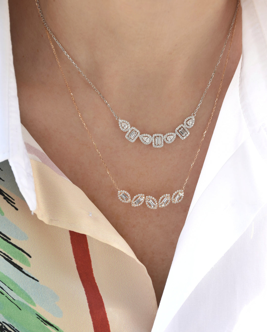 Pears & Baguettes with Halos Necklace