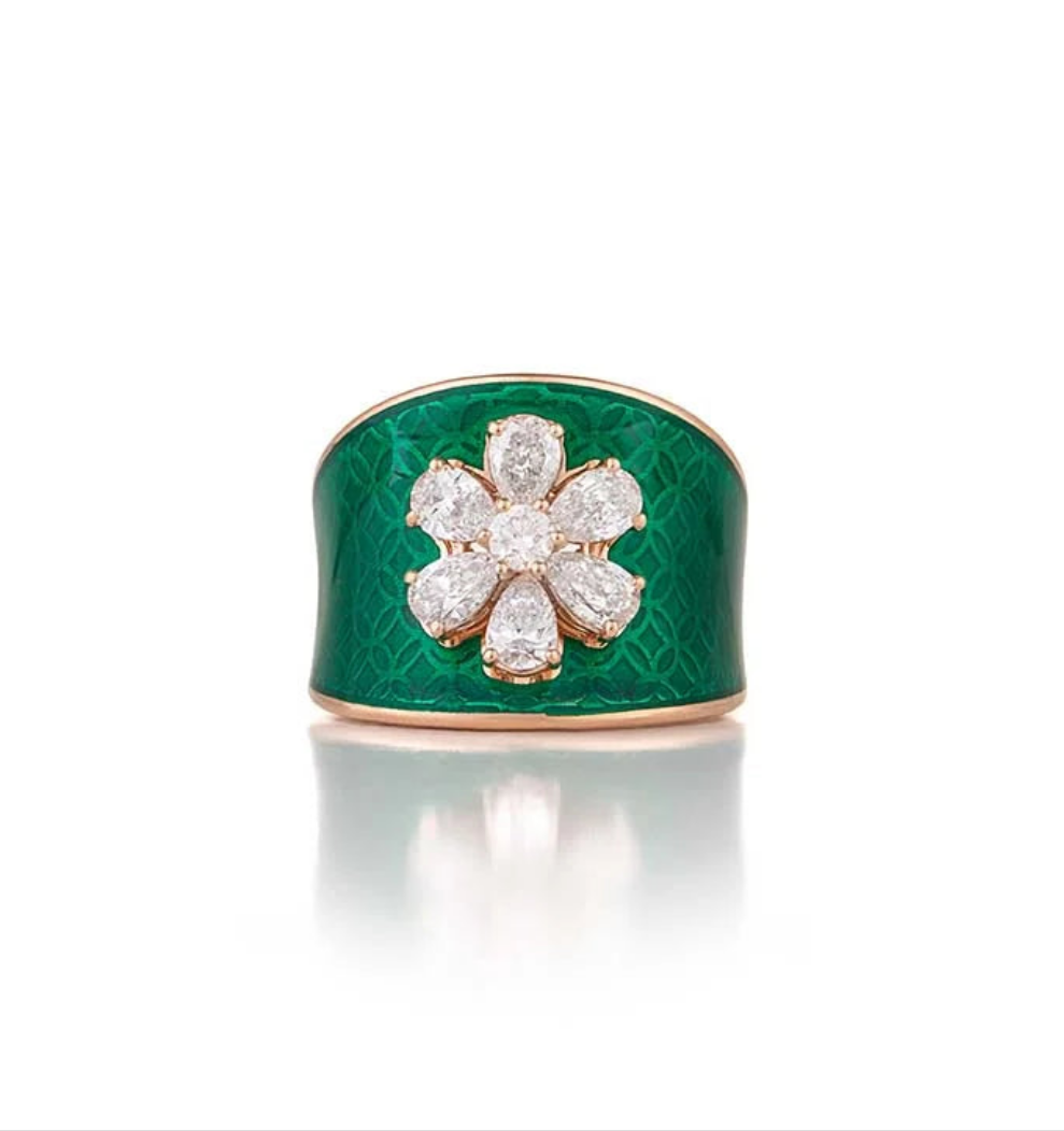Evergreen Diamonds & Enamel Ring