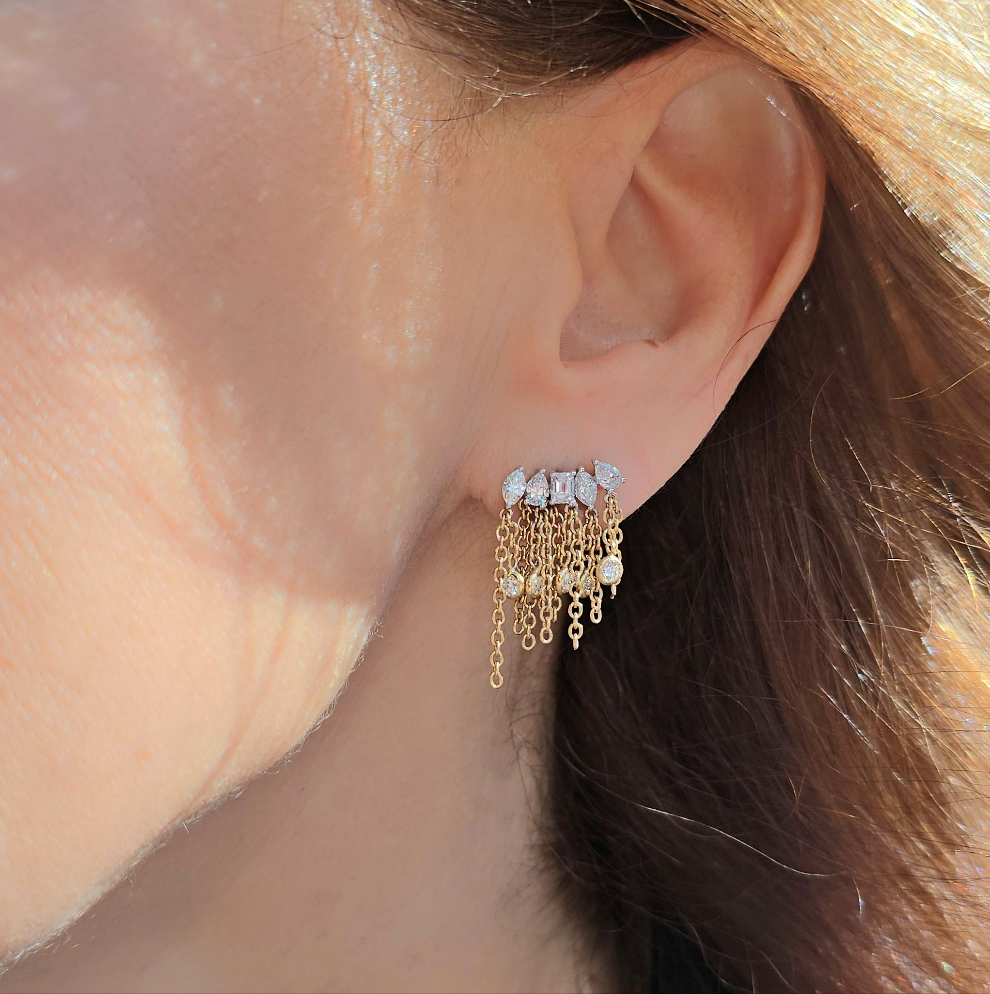 Multi-Shaped Diamond & Chains Earrings
