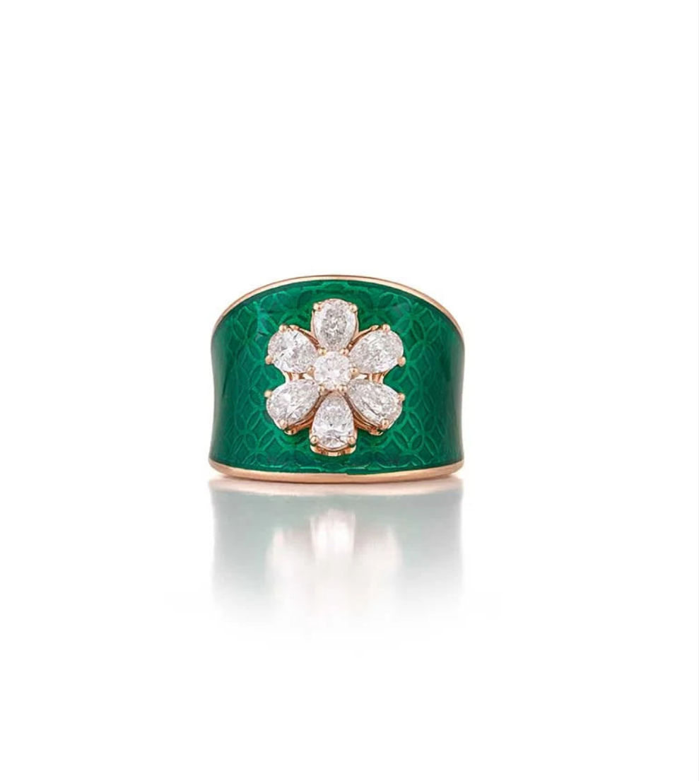 Evergreen Diamonds & Enamel Ring