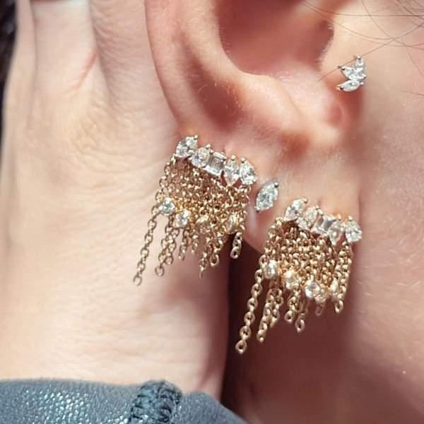 Multi-Shaped Diamond & Chains Earrings