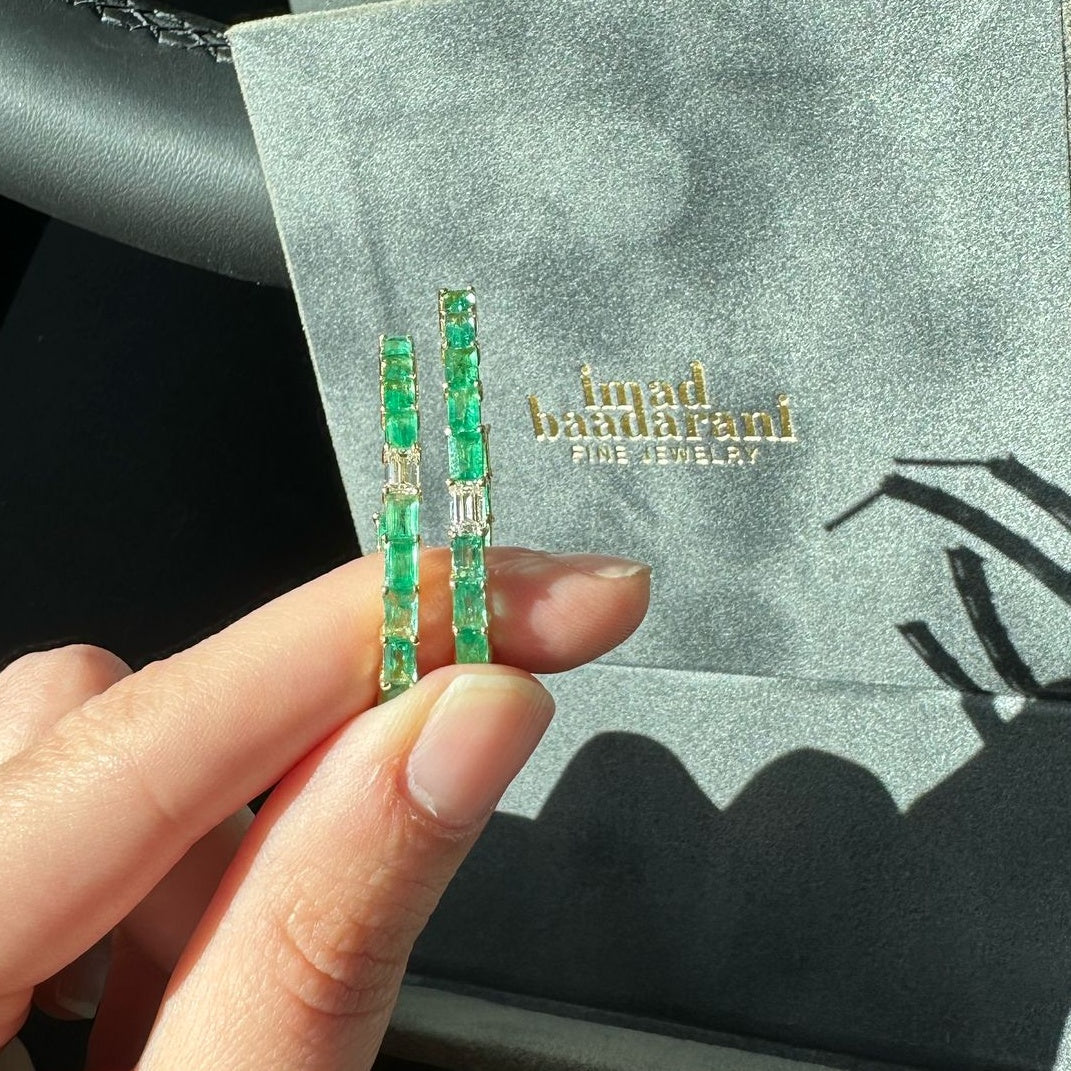 Emerald & Diamond Baguette Hoops