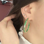Load image into Gallery viewer, Emerald &amp; Diamond Baguette Hoops
