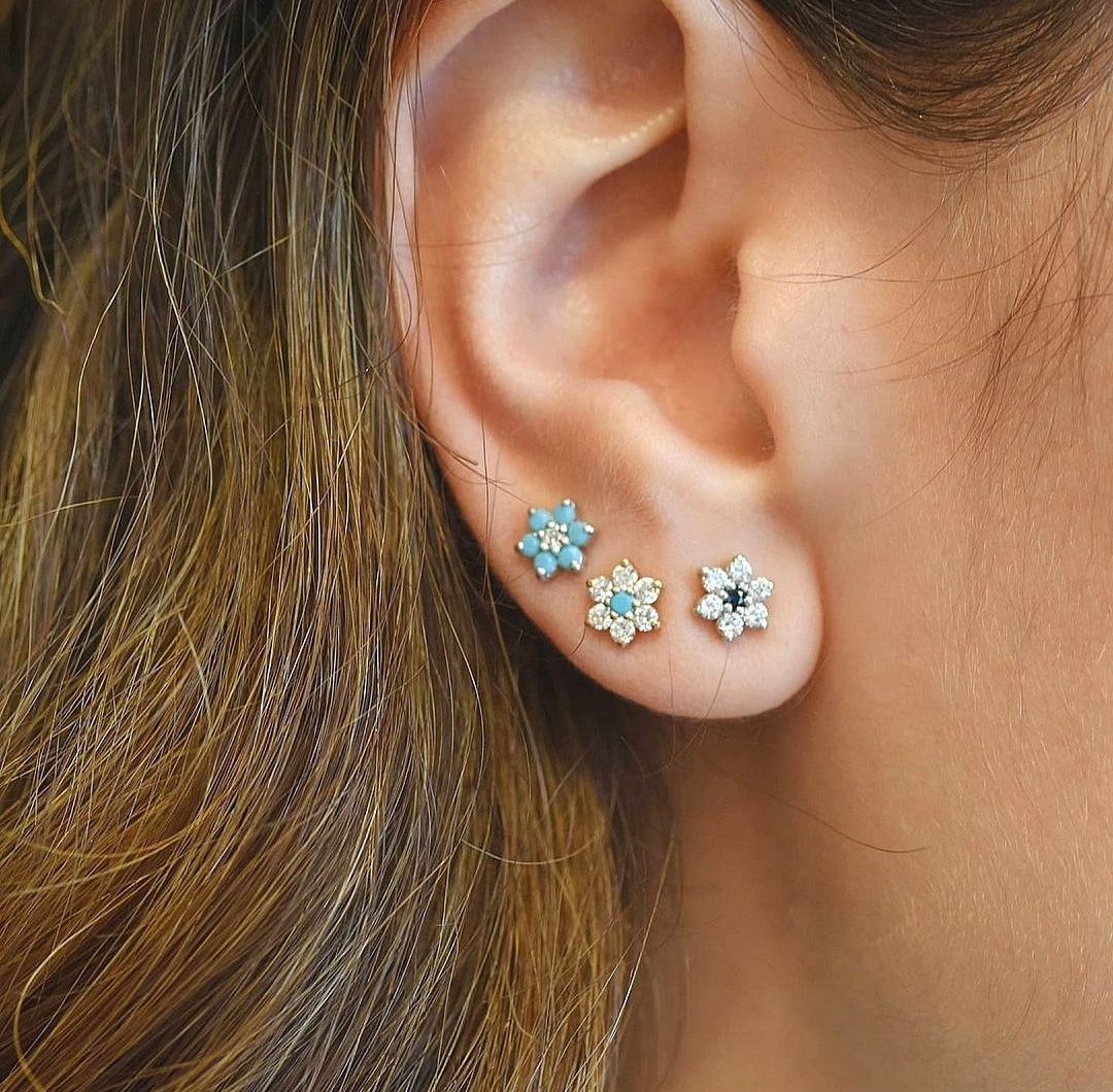 Mini Diamond & Turquoise Daisy Earrings
