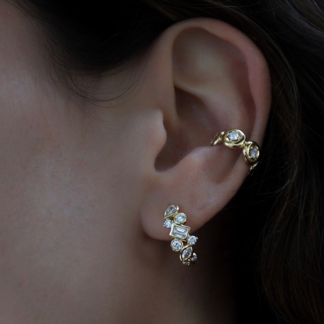 Diamond bezel cluster hoops