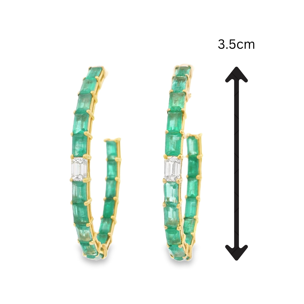 Emerald & Diamond Baguette Hoops