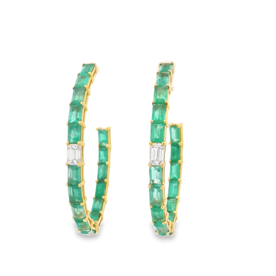 Emerald & Diamond Baguette Hoops