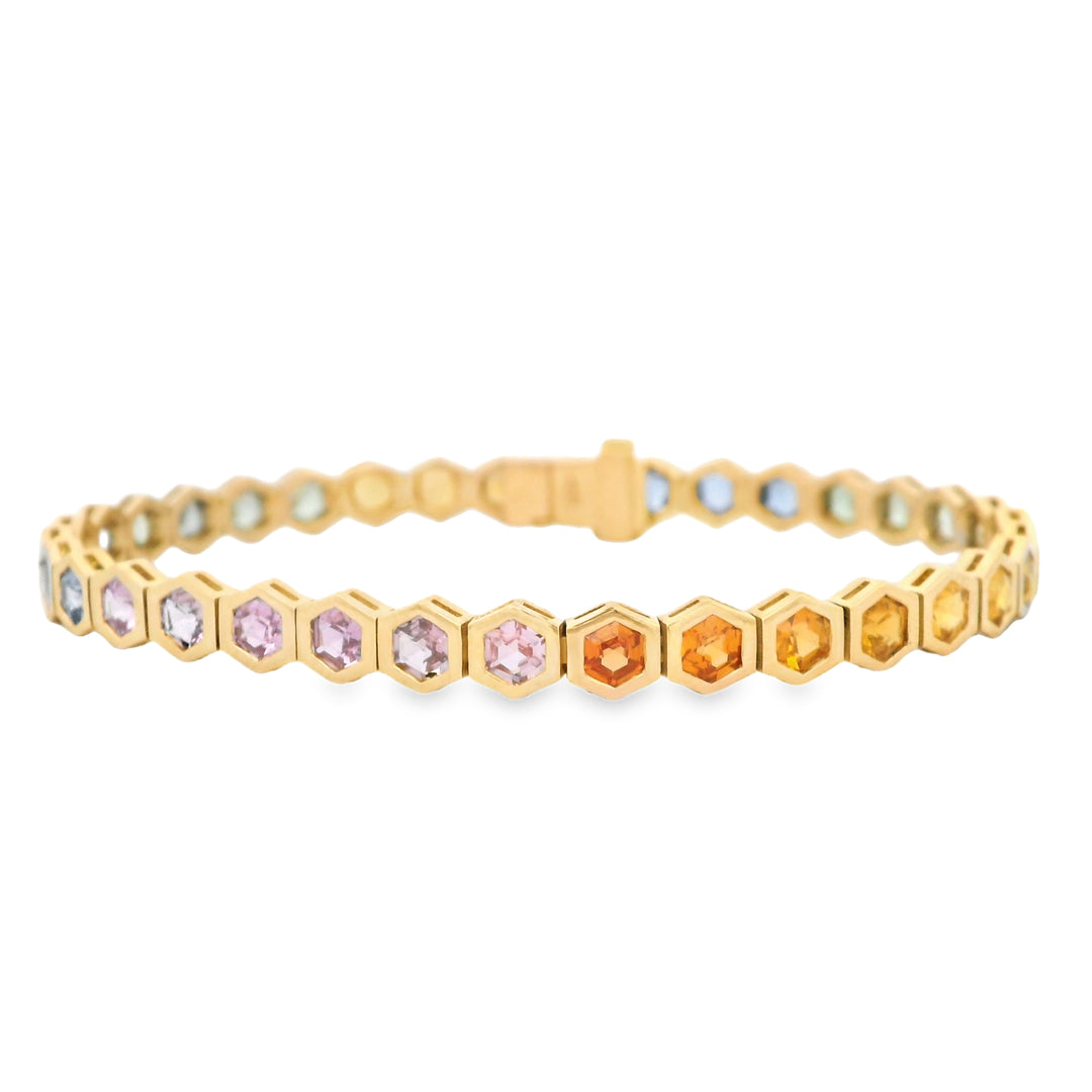 Hexagon-Shape Sapphire Rainbow Tennis Bracelet
