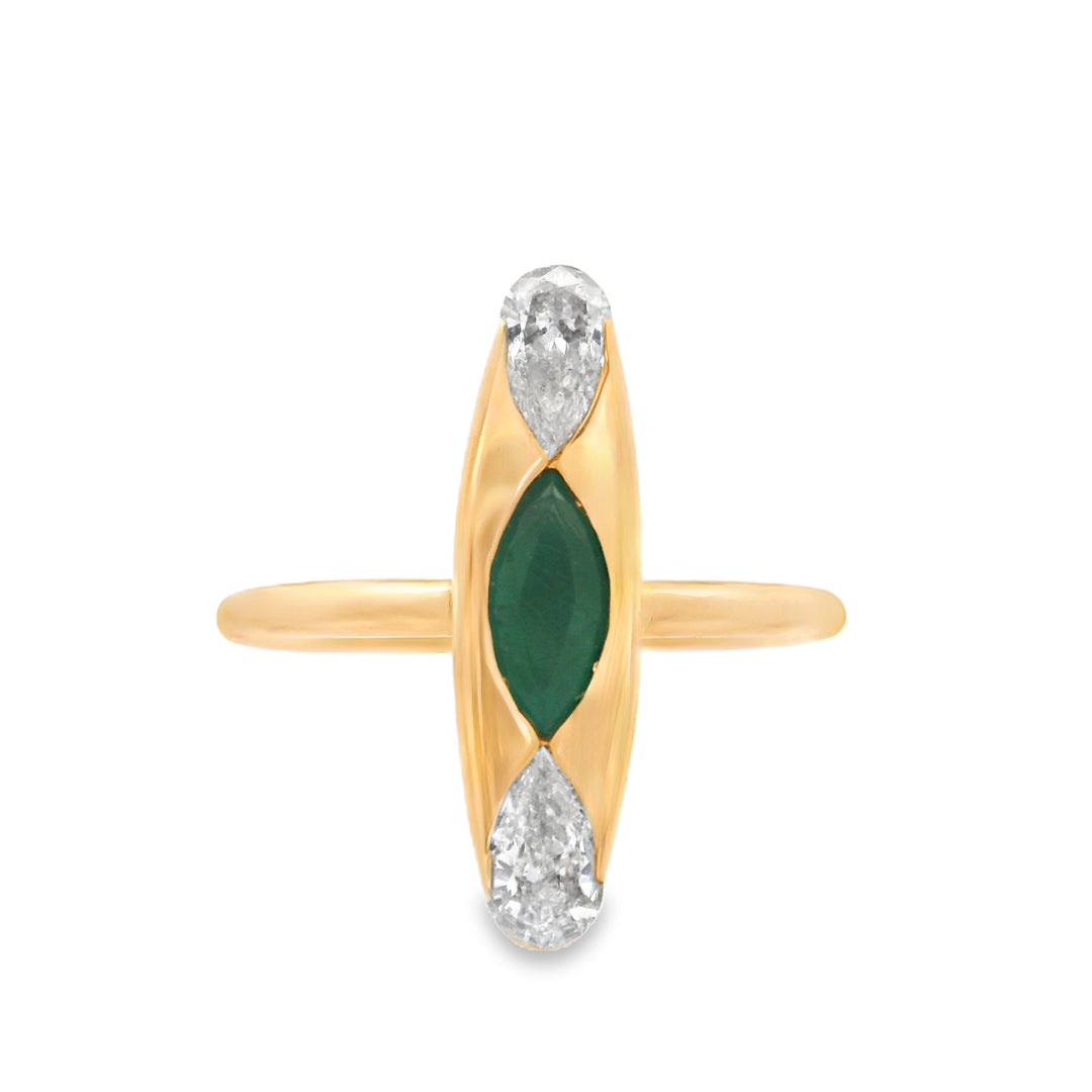 Canoe Diamond & Emerald Ring