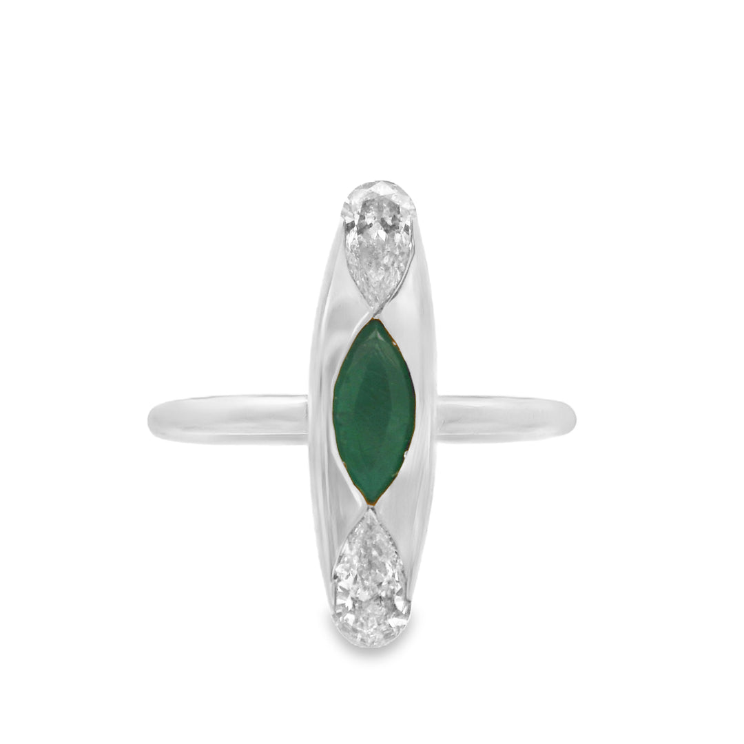 Canoe Diamond & Emerald Ring
