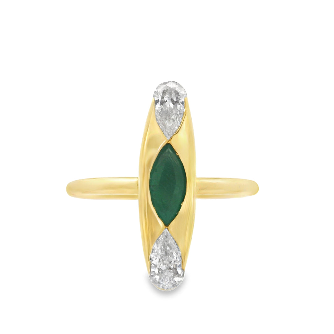 Canoe Diamond & Emerald Ring